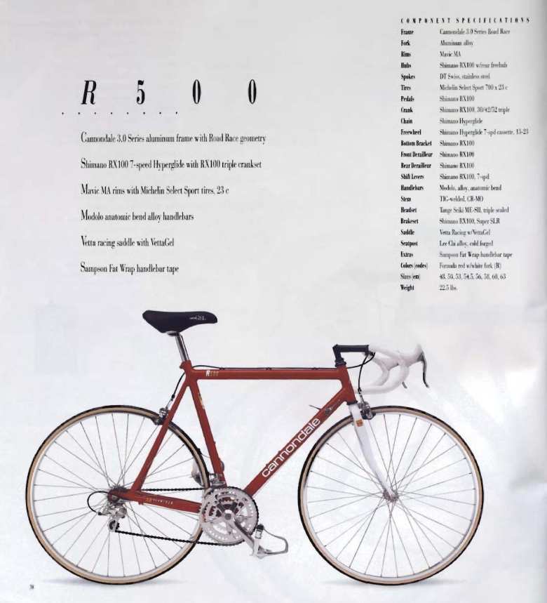 The Cannondale R500 from Cannondale's 1992 bicycle catalog.