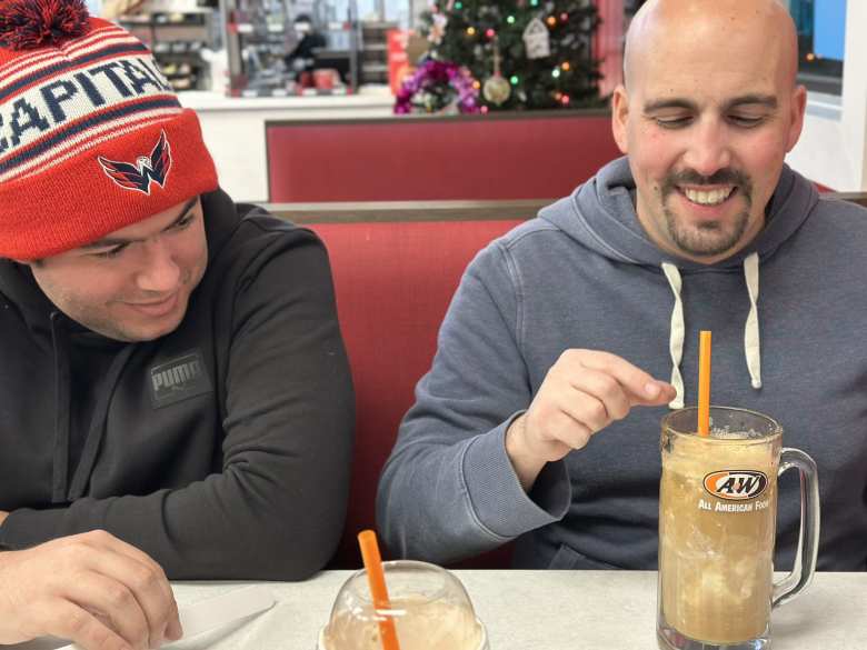 Carlos and Manuel at the A&W Restaurant in Fort Collins. Manuel tried a root beer float for the first time in his life.