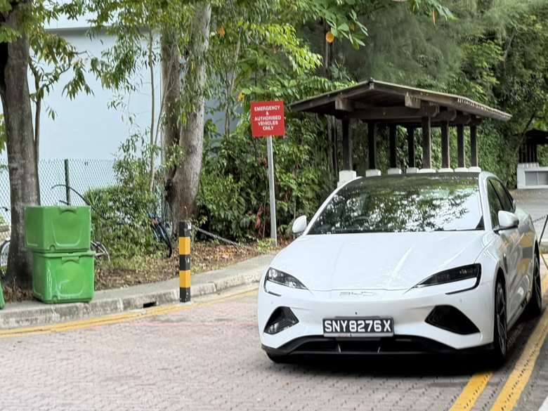 This white BYD Seal is a pure electric vehicle with a 