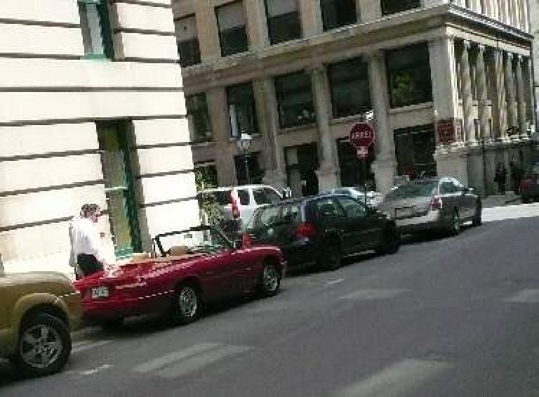 Also in Old Montreal, I saw my Alfa Romeo there, but in red.  I would have taken a better photo except then the two guys shown in the photo went up to admire it.