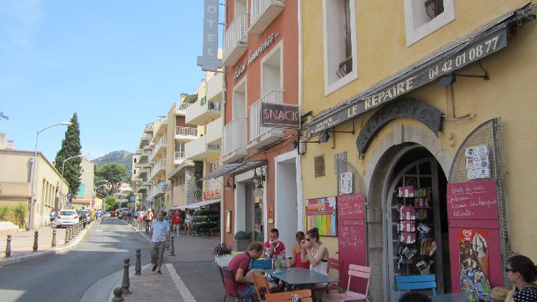 The town of Cassis near the beach had many colorful buildings.