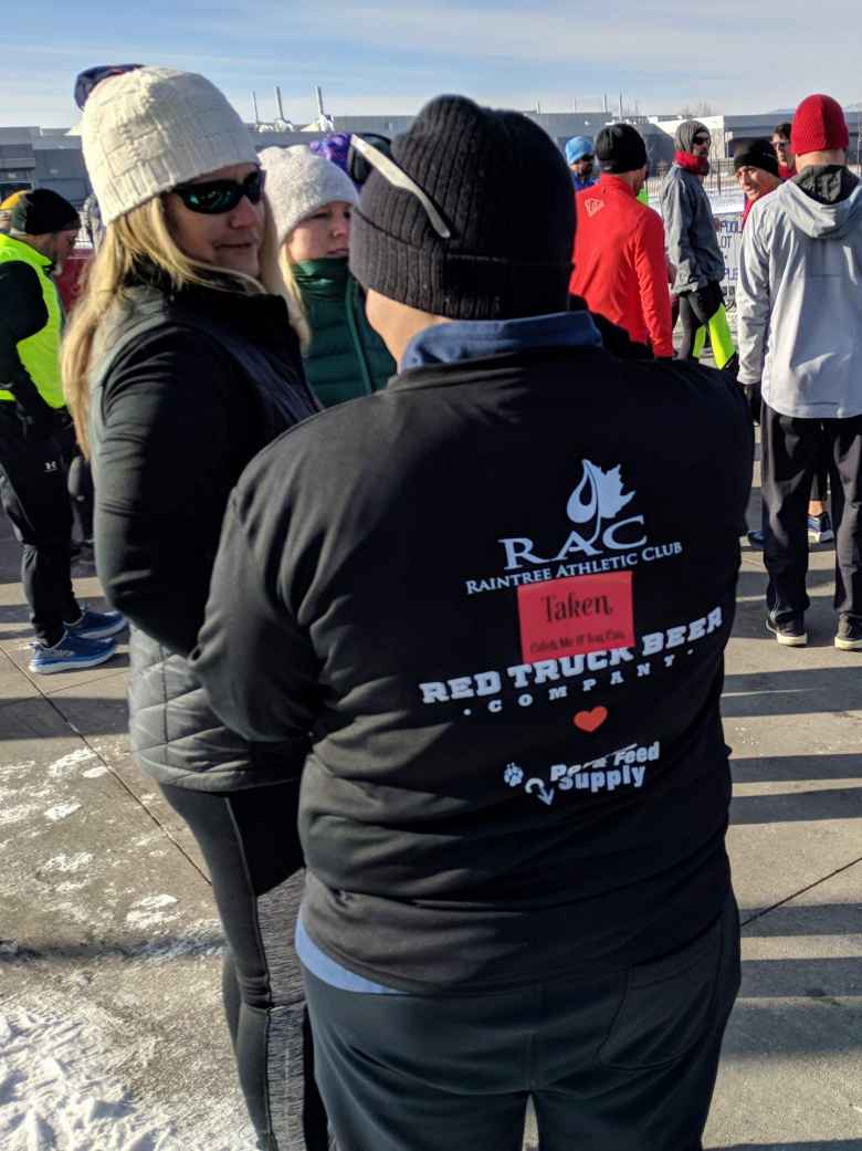 Red "Taken" stickers at the 2019 Catch Me If You Can 5k & 10k race. 