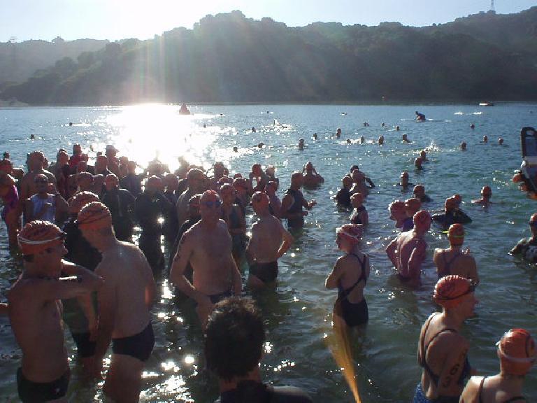 What happens when you open up the warm Stevens Creek Reservoir the only time this year for a swim meet?  You get a lot of near-naked people