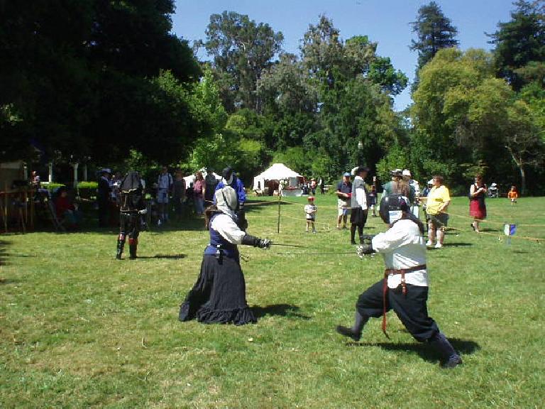 Some people fencing.  There were actually lots of people doing so at the festival.