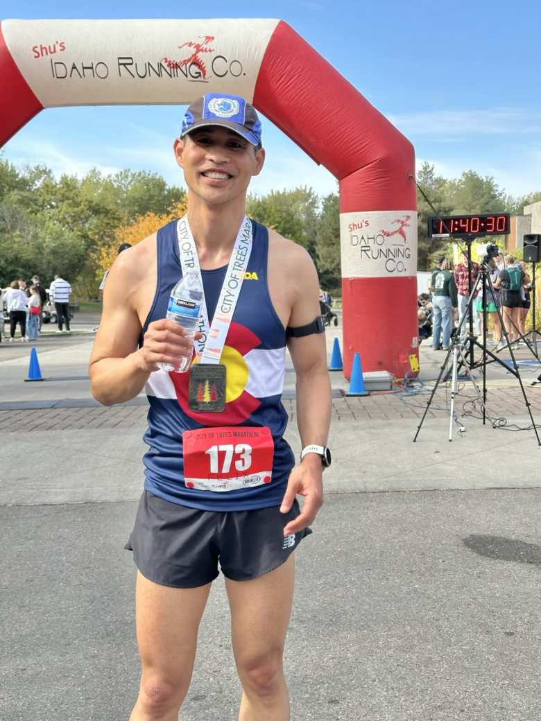 Felix Wong after finishing the City of Trees Marathon in 3h32m.