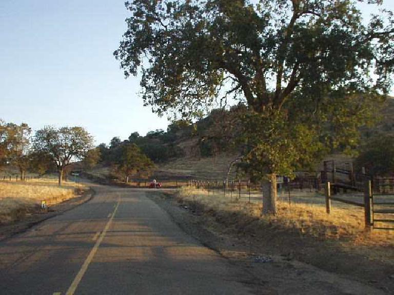 [Mile 20.5, 6:40 a.m.] The start of the serious climbing finally begins!  Here's the turnoff to Wildcat Grade.