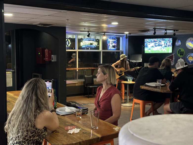 Andrea and Mel at East End Alehouse in Loveland, which had live music playing that night.