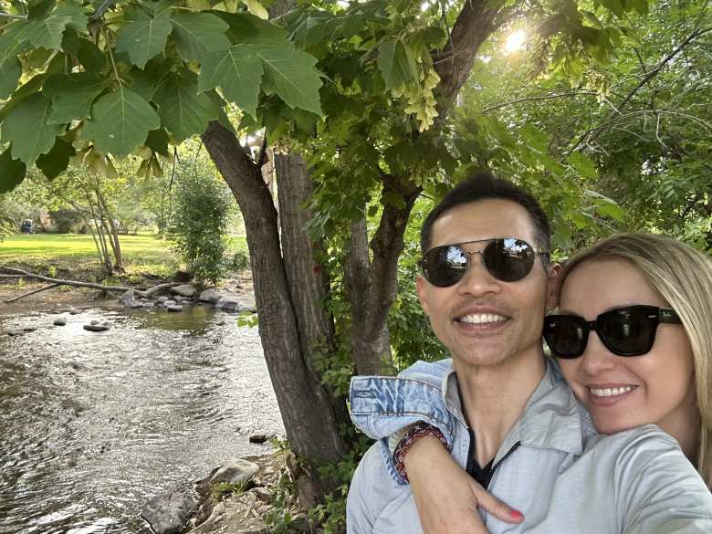 Felix and Andrea by the Boulder Creek in downtown Boulder.