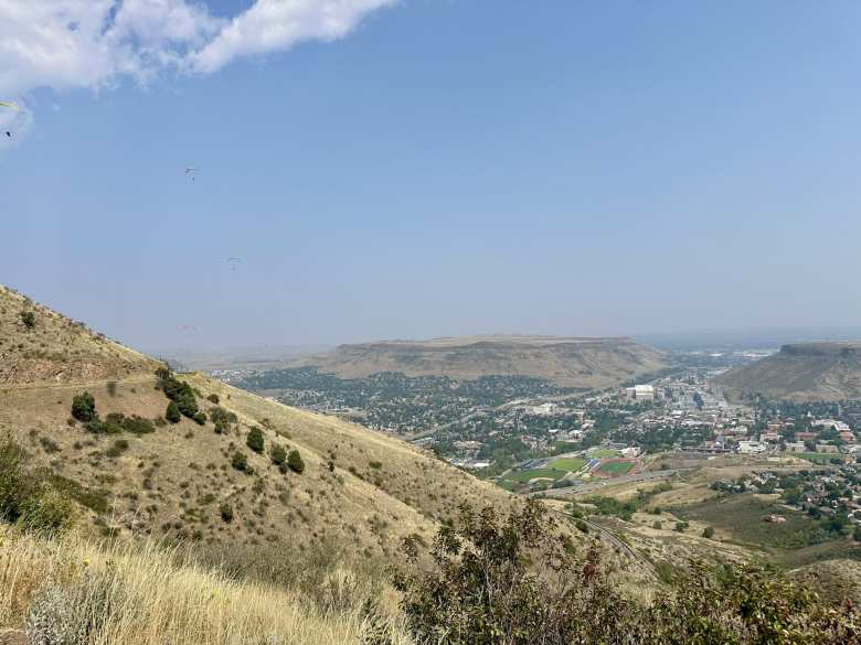 Many paragliders were over Lookout Mountain above the city of Golden, Colorado.