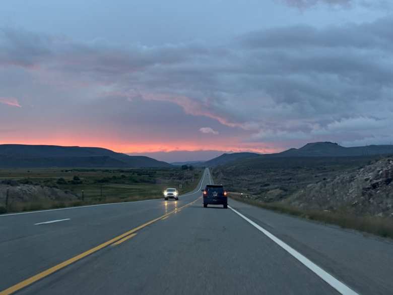 Driving towards a nice sunset in Gunnison.