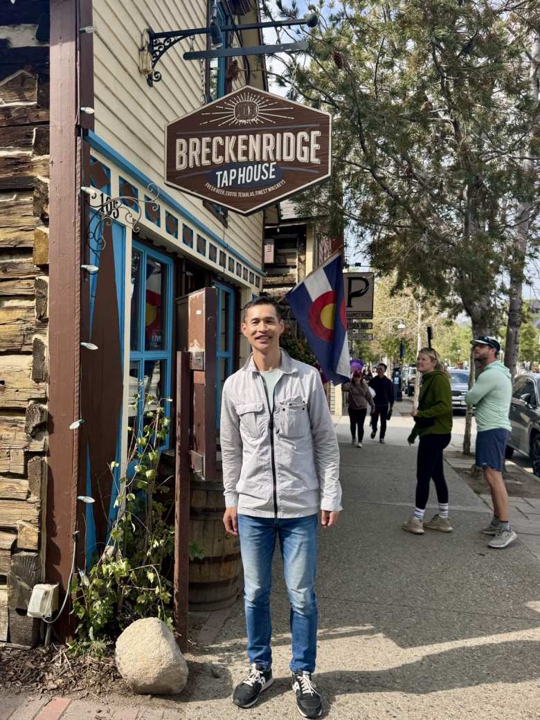 Felix outside the Breckenridge Tap House. Felix outside the Breckenridge Tap House.