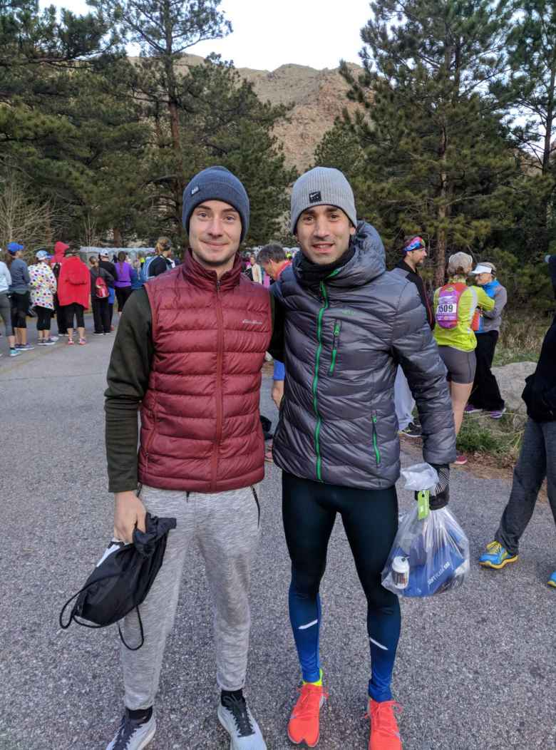 Carl and Antxon in the starting area of the 2019 Colorado Marathon.