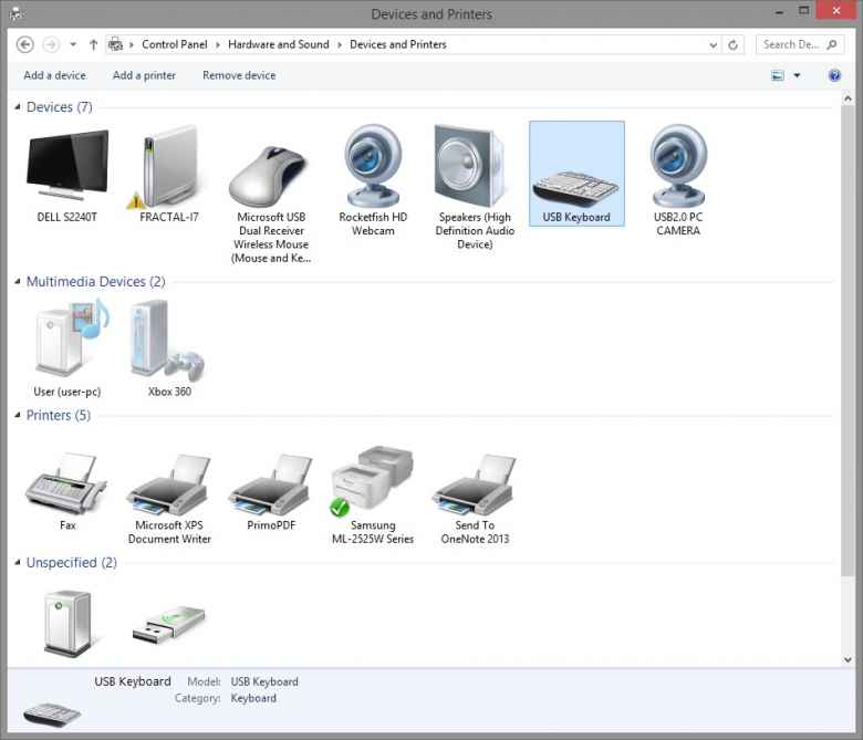 Windows 8.1 Devices and Printers Control Panel