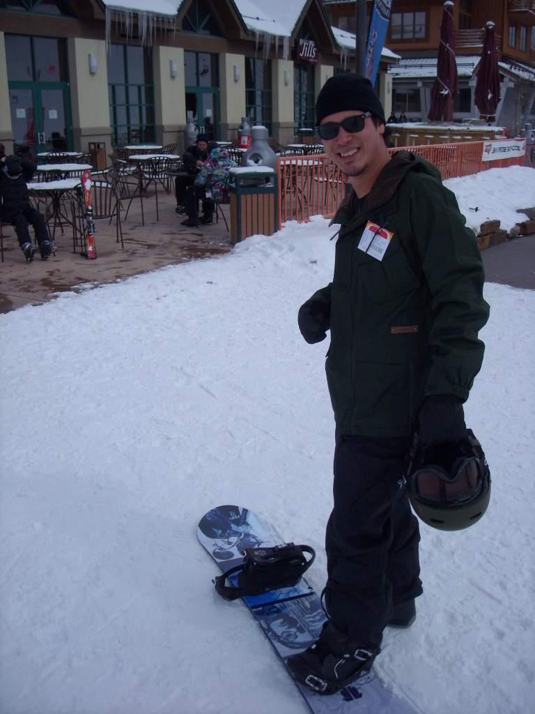 Rob with his snowboard at Copper Mountain.