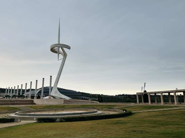 On my first day in Barcelona, I ran to the  Montjuïc Communications Tower, which looks like the Olympic torch.