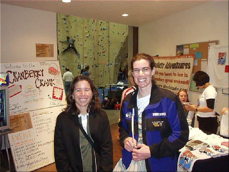Michele dropped by and we got to talk about everything from ice climbing to paragliding.  Here she is with Sharon.