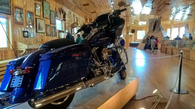 Harley Cruiser-Davidson bike inside Crazy Horse Memorial Visitor Center
