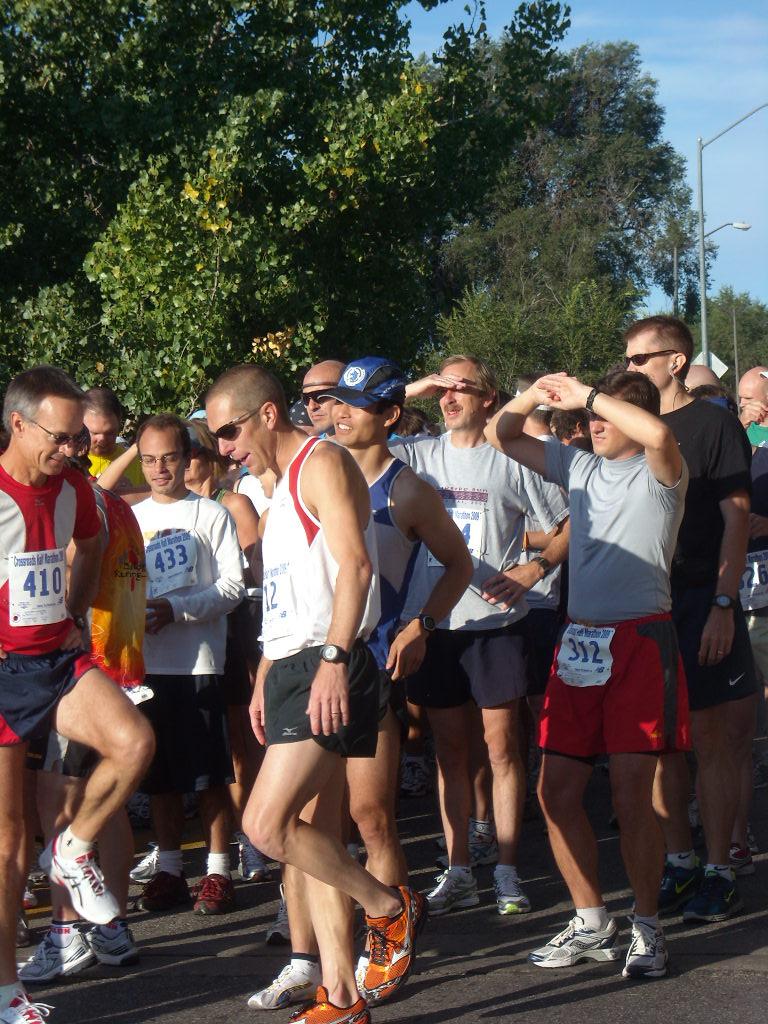 Lining up at the start of the race behind friends Brad and Steve.