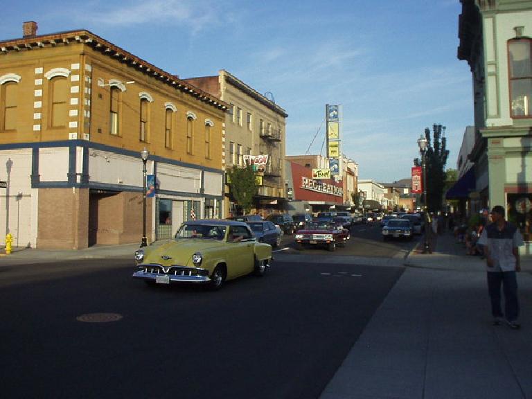 This Friday night in August was Cruise the Gorge, where classic cars were encouraged to cruise the downtown streets of The Dalles, Oregon. There were mainly post-WW II cars here. This Friday night in August was Cruise the Gorge, where classic cars were encouraged to cruise the downtown streets of The Dalles, Oregon. There were mainly post-WW II cars here.