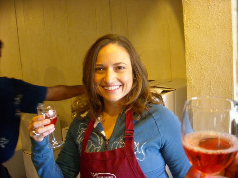 Raquel tasting the wine we were helping our local CSA (Community Supported Agriculture) bottle for "quality control" purposes.