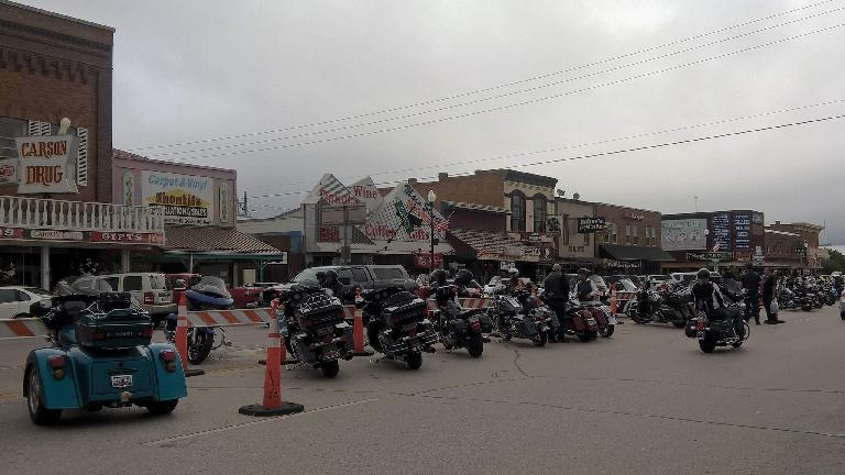 Motorcycles in downtown Custer.