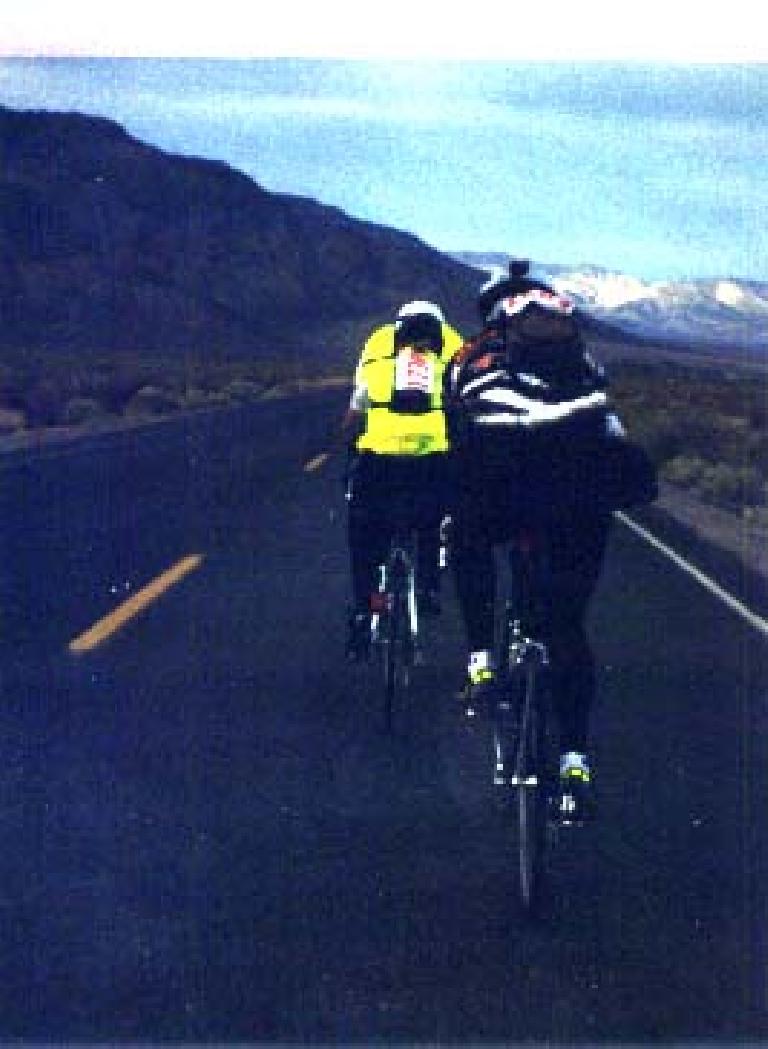 Behind two riders in Death Valley.