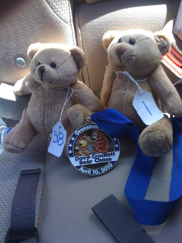 The bears Dan and I were given for finishing the marathon.  I got the number one bear on the right.