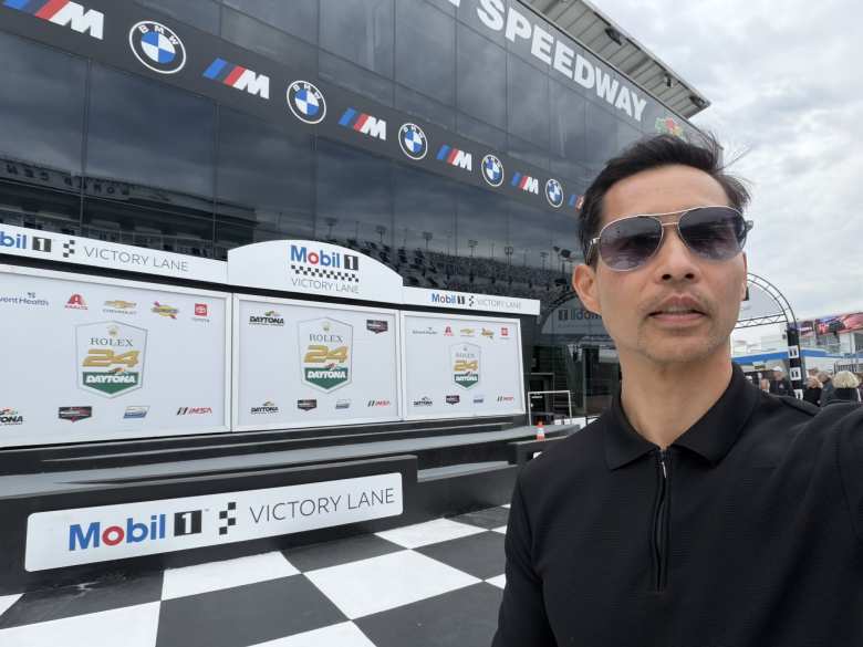 At the Victory Lane podium.