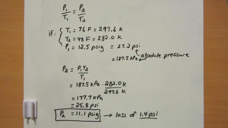 A football can easily "lose" 0.7 PSI with a drop in temperature from 76 degrees Fahrenheit to 48 degrees.