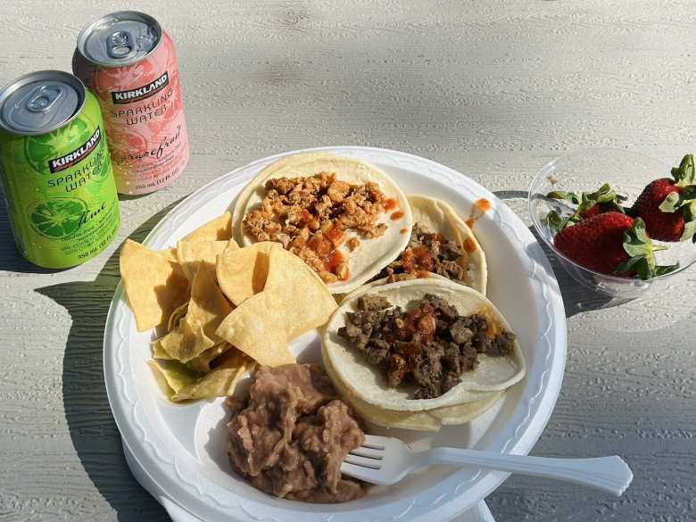 The post race meal of tacos, chips, refried beans, and strawberries was great.