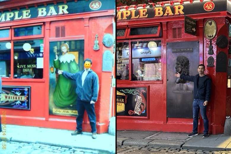 My friend E sent me a photo of himself at Temple Bar 48 that was dated May 14, 2006. I mimicked it nearly 18 years later.