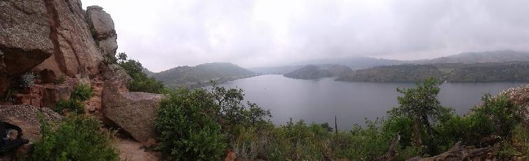 Panoramic view of Duncan's Rock and the Horsetooth Reservoir below.