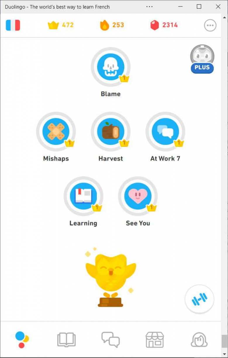 Duolingo French tree with all skills completed at least one time