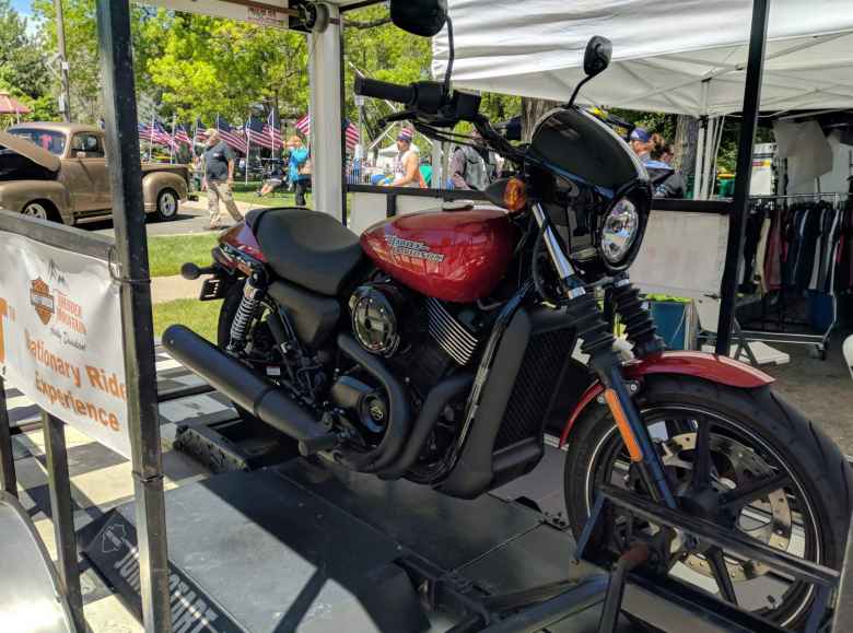 A red H-D Street 750 on hand as part of the Thunder Mountain Harley-Davidson's Stationary Ride Experience at the Realities Ride & Rally.