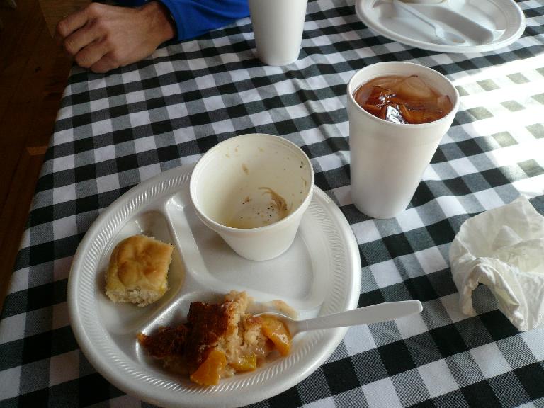 At the finish we were served biscuits, chicken and dumplings, apple cinnamon tea and dessert.