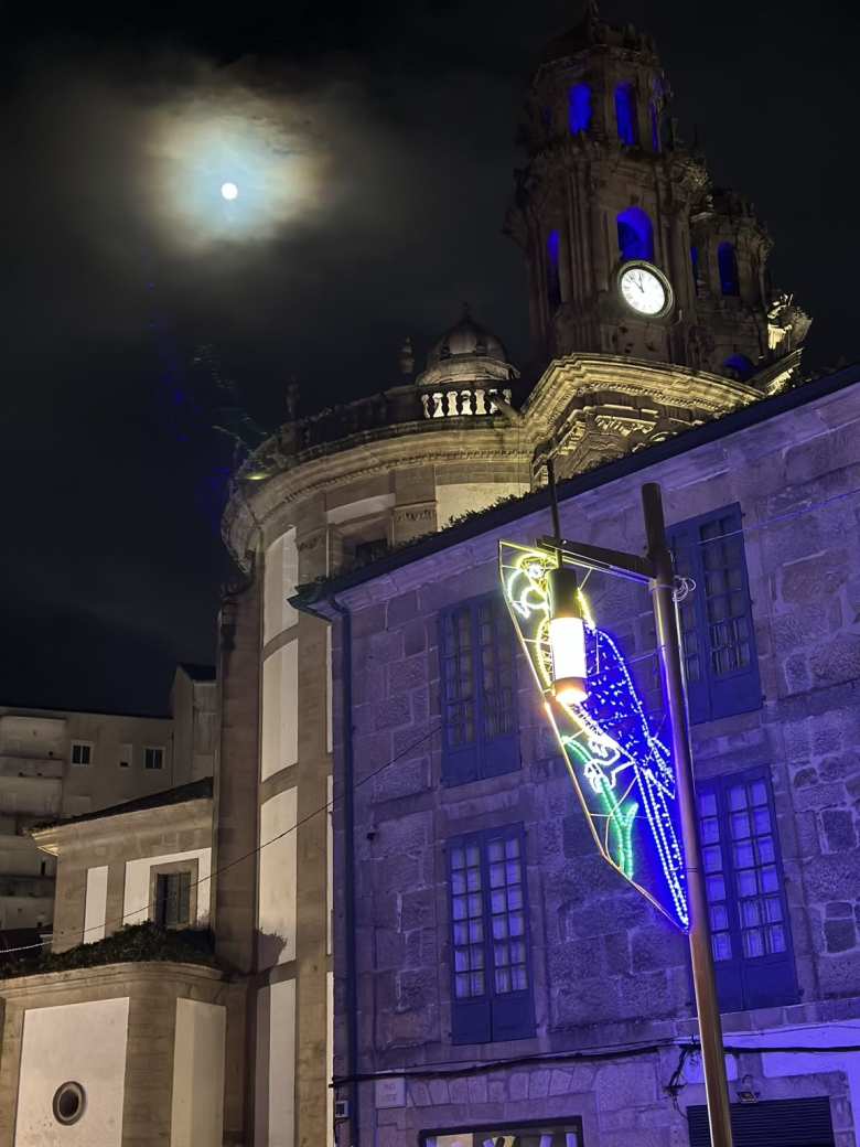 A full moon over the Iglesia de la Virgen Peregrina. The night before, there was a lunar eclipse.