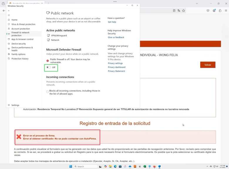When I tried to submit my documents in 2025, I got an error saying that my digital certificate could not be obtained and that AutoFirm could not be contacted. I solved that by turning off Microsoft Defender Firewall in Windows.