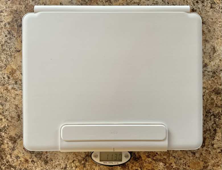 The ESR keyboard case is rather hefty—1130g for all parts (including tablet protector) versus the Apple Magic keyboard's 694g.