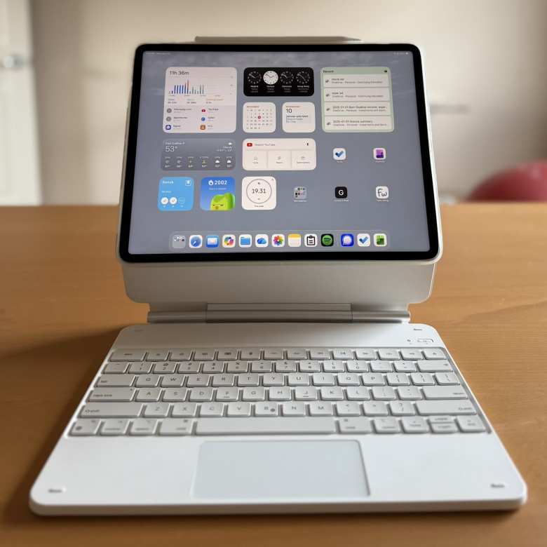 The ESR Rebound Keyboard can mount the iPad in a higher, more ergonomic position than the Apple Magic Keyboard.