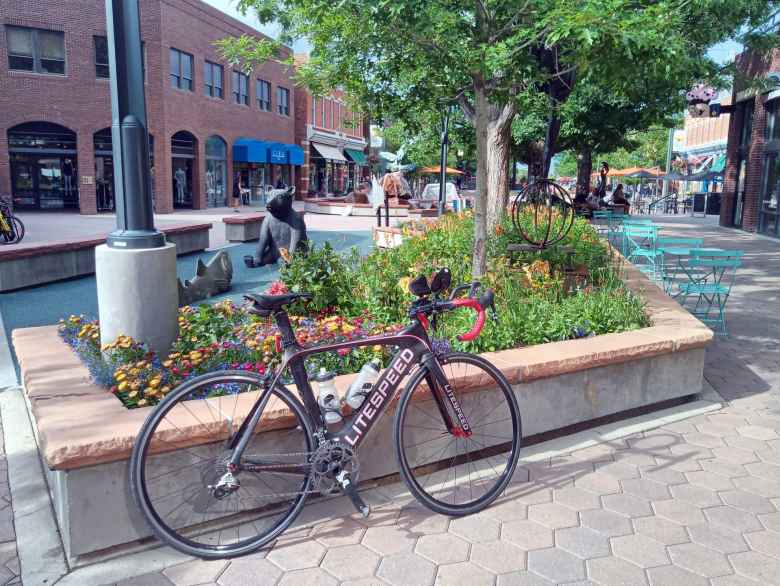 My black 2010 Litespeed Archon C2 at Old Town Square in downtown Fort Collins.