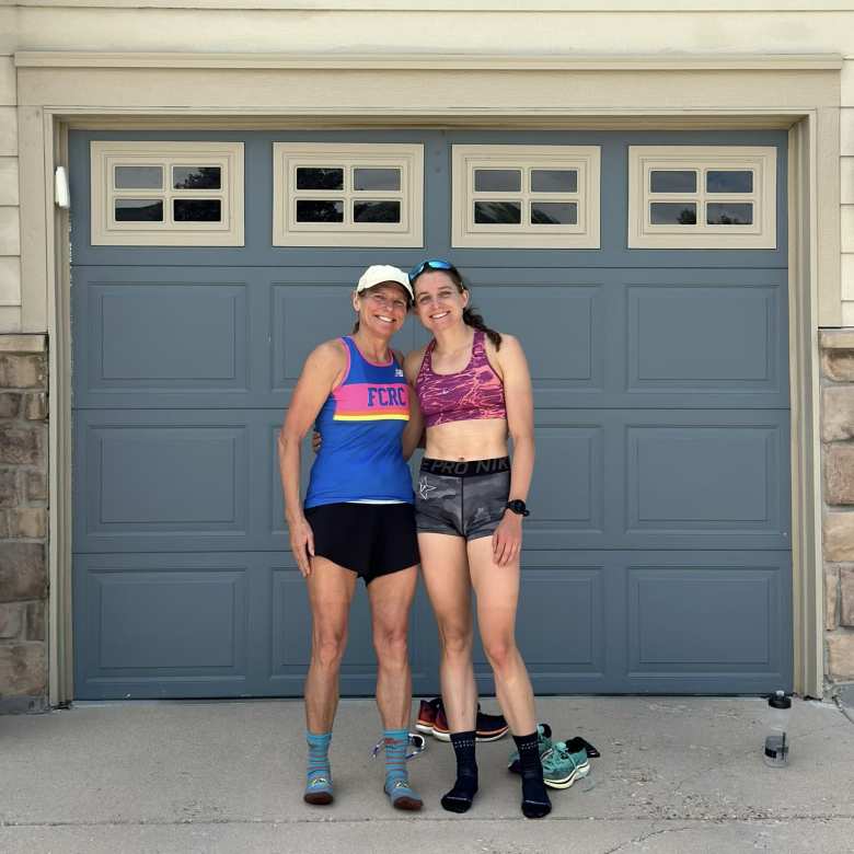 Kate and Becca after the 70-mile bike ride and a tempo run.