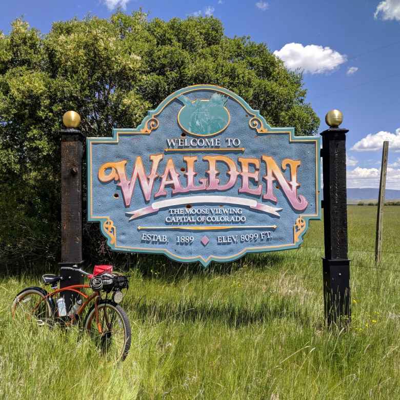 bronze Huffy Cranbrook Cruiser in front of Walden sign in Colorado