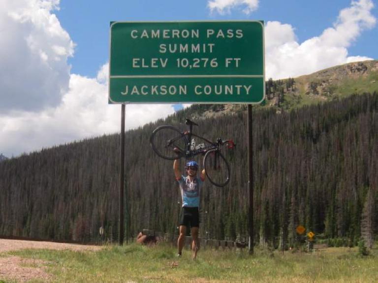 [Mile 70, 11:15 a.m.] Made it to the top of Cameron Pass, elevation 10,276 feet.