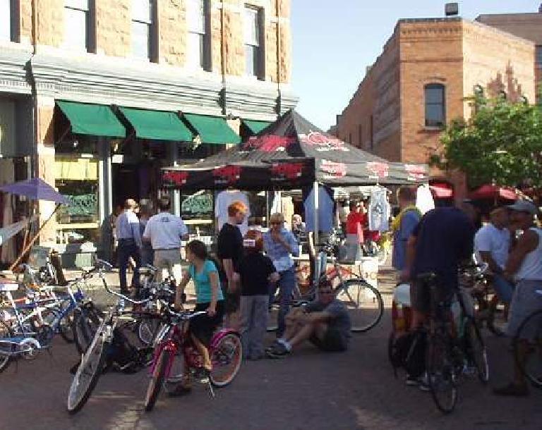 Gathering in Old Town Square for the Fort Collins Vintage Cruiser Ride.