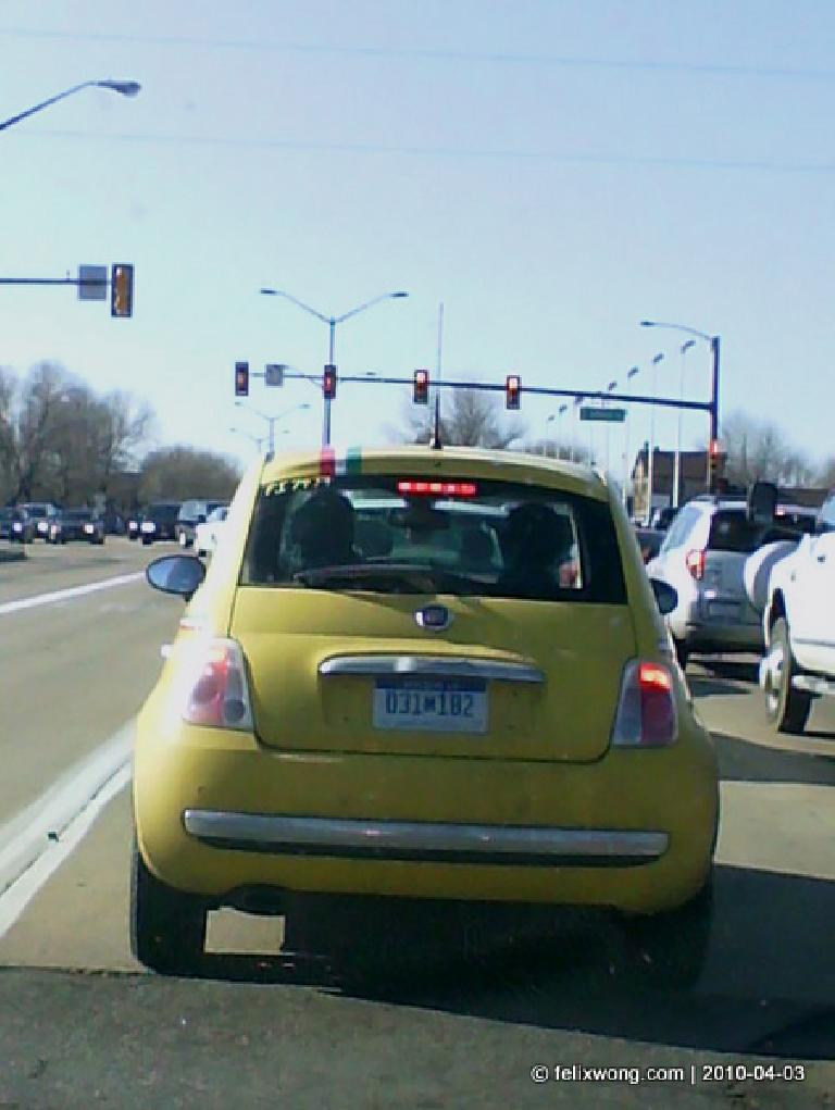 Rear of a FIAT 500 prototype in Fort Collins.