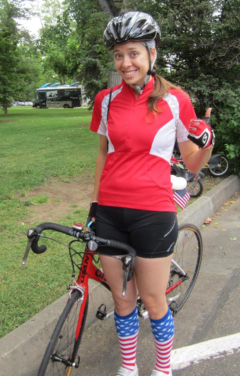 Julie volunteered as one of the two lead bicyclists.