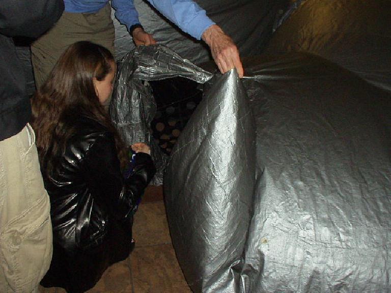 The first event we went to was a Discovery Center Planetarium astronomy presentation.  This involved crawling through a big "air bag."