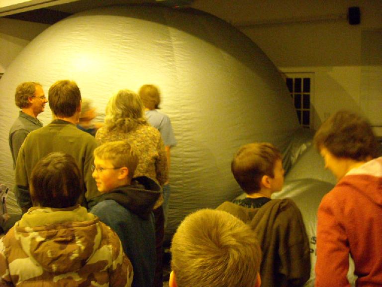 At "Legnds of the Stars" at the Discovery Science Center's Star Lab Planetarium, we crawled into these puffy "tents" to learn about constellations.