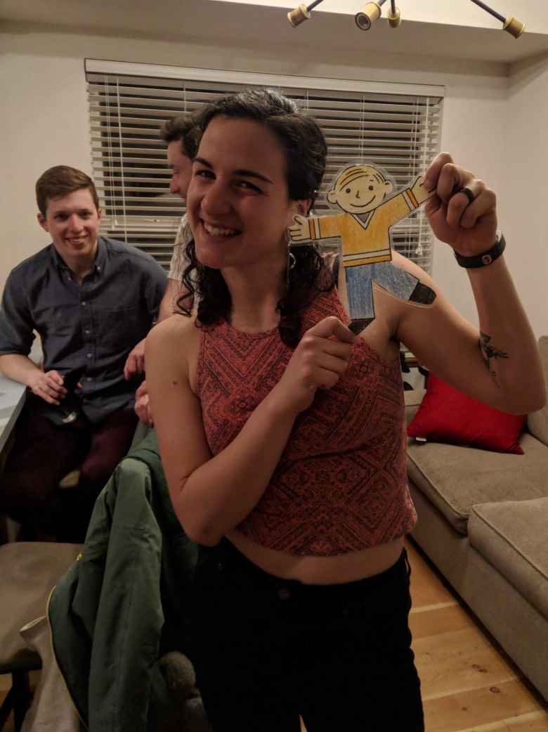 Anna with Flat Stanley during a dance party.