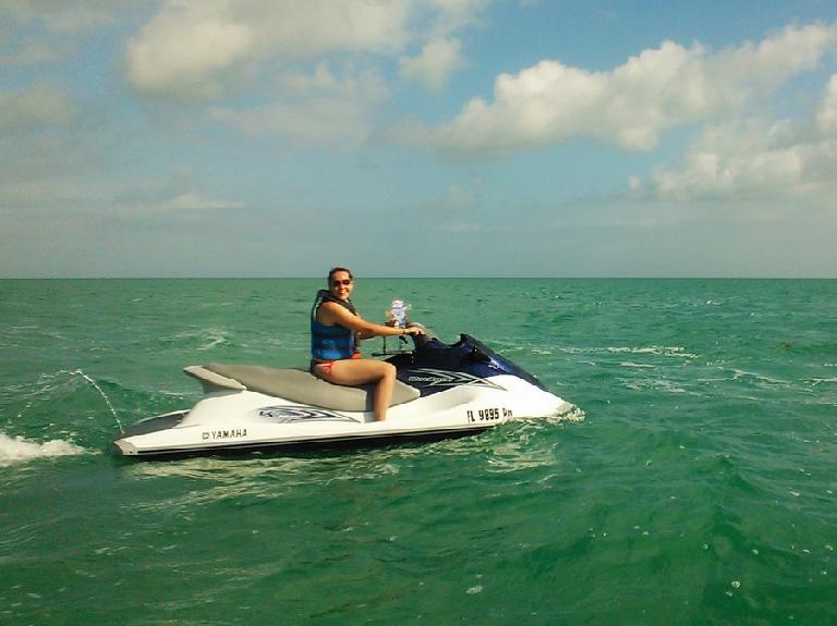 Kelly and Flat Stanley having a good time jet skiing.